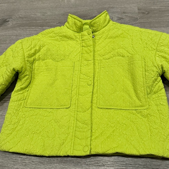 NWT SEVEN FOR ALL MANKIND LIME GREEN QUILTED DOUBLE POCKET CROP JACKET XS - Picture 5 of 9